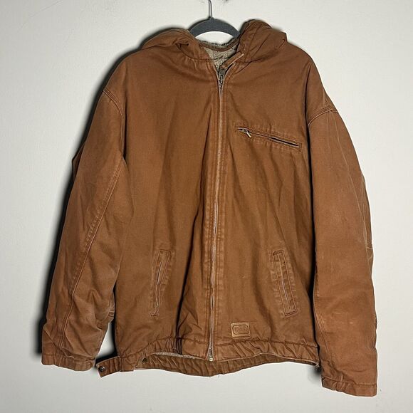 CE Schmidt Jacket Mens XL Tall Duck Canvas Sherpa Full Zip Work Wear Hood Brown